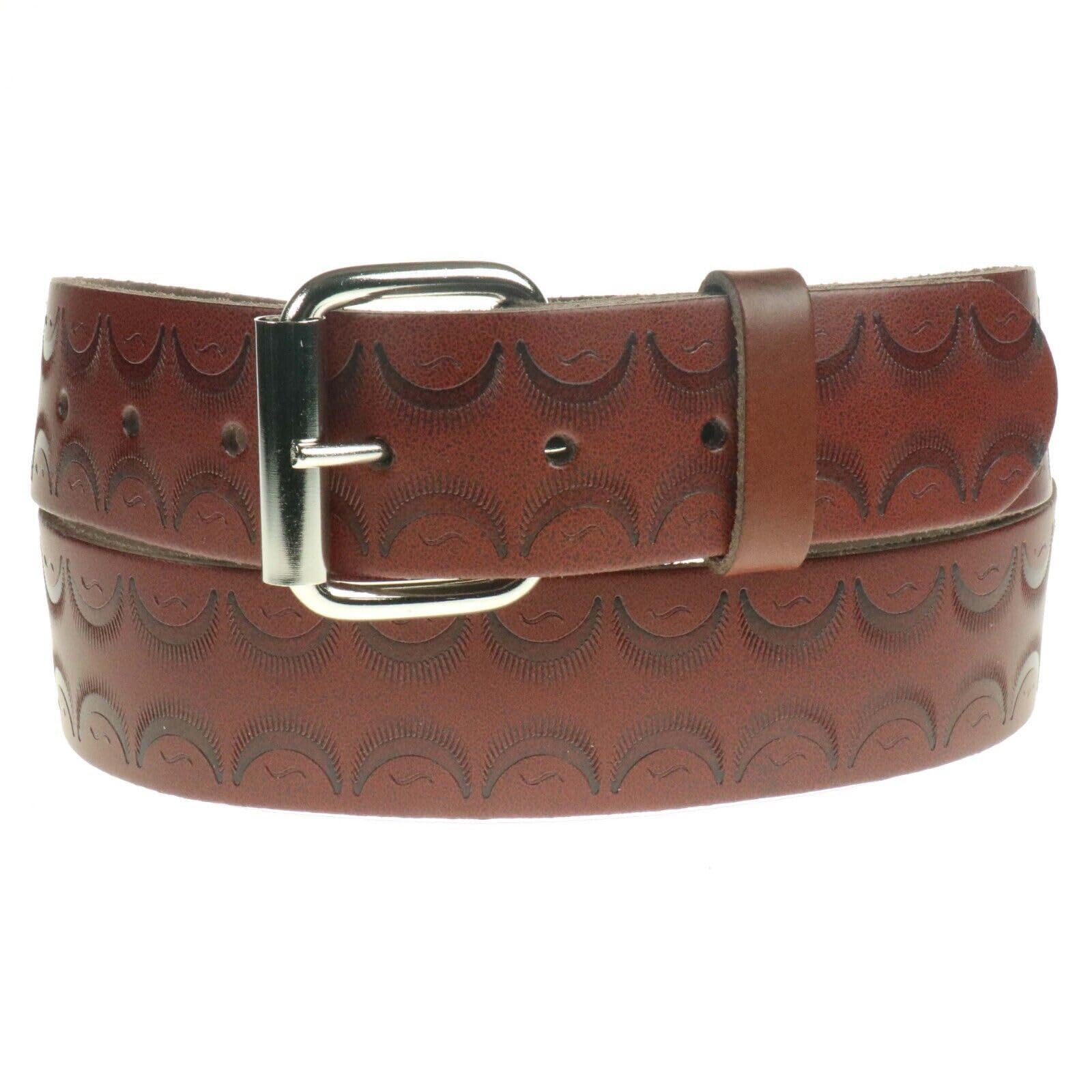 BULLET 69 Mens Belts Cow Real Leather Mens Womens Leather Belts 40mm UK Handmade[Heat Tan,Medium 32" - 36" Waist,Shell Pattern]