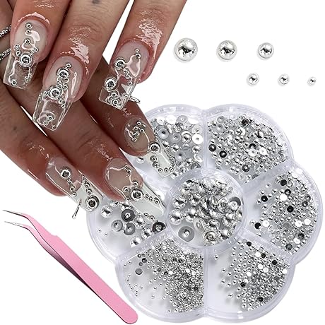 Fcozpjk Half Round Silver Beads for Nail Art