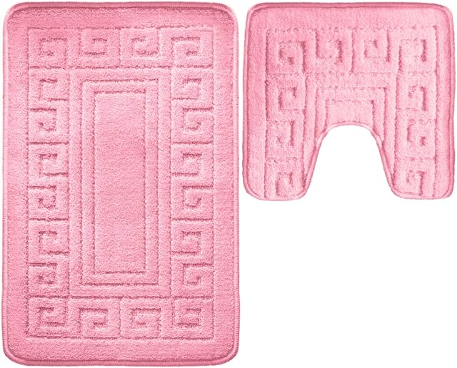 Vingardium Leviosa VL 2 Piece Greek Bath Mat Non Slip and Highly Absorbent Bath Mat 100% Polypropylene Washable Pedestal Bathroom Mat Rug (DUSTY PINK)