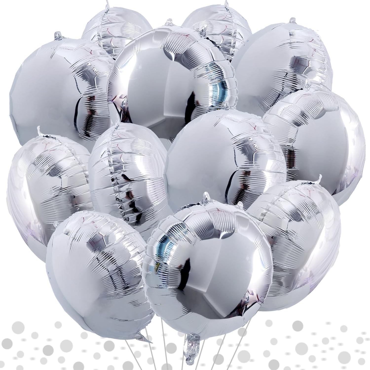 DecoGlee 30Pcs 18 Inch Large Silver Round Shape Foil Balloons Big Silver Circle Helium Mylar Ballons for Birthday Wedding Bridal Shower Anniversary Engagement Party Decorations Supplies
