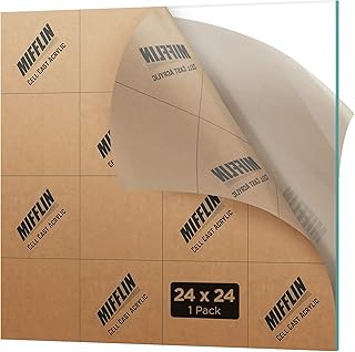 MIFFLIN Cast Plexiglass Sheet (Transparent Clear, 1 Piece, 24x24 Inch, 0.118 inch (1/8 in) Thick), Acrylic Sheet, Plexi Glass, Plastic Sheet, Clear Plastic Sheet, Cast Acrylic Square Plexiglass