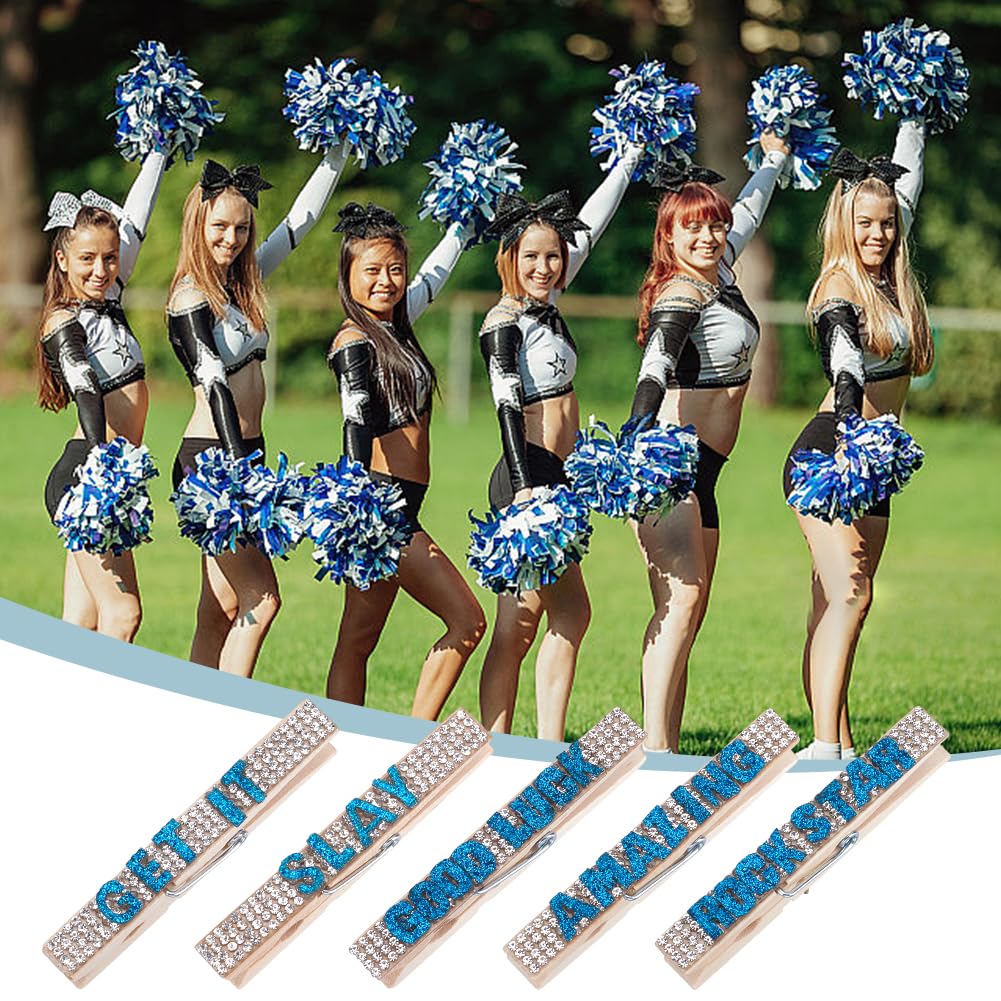 PLIGREAT 40 Stück Cheerleading Geist Clips Blau Strass Cheer Pins Bulk Cheerleader Geschenke Cheer Wäscheklammern für Team Rucksäcke Wettbewerb Pins Sport Mädchen Party Gastgeschenke Zubehör