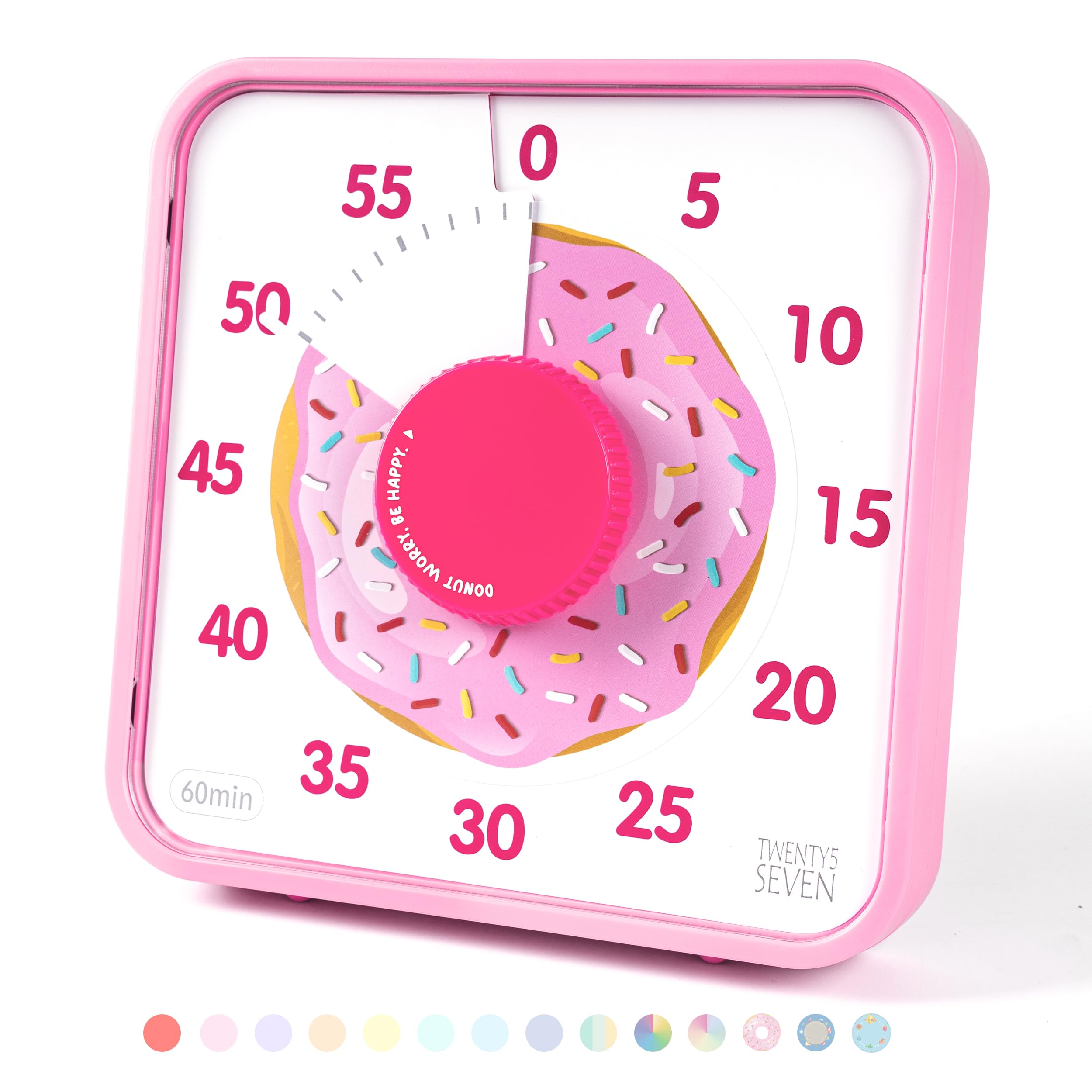 19CM Visual Timer, 1 Hour Countdown Timer, Kitchen Timer, Loud Alarm Sound 60 Minutes, for Classroom Teaching Homework Games Cooking Office Meeting, Pink Donut