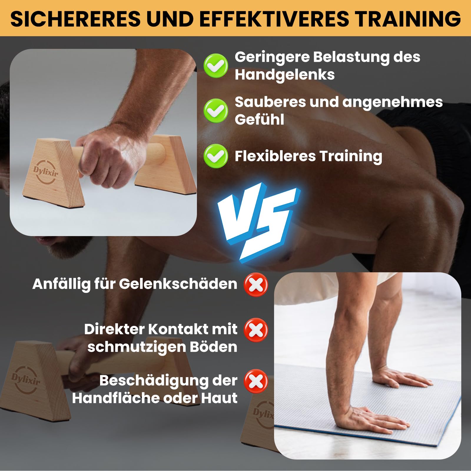 Liegestützgriffe 2 Push Up Bars Holz Parallettes gelenkschonende Liegestützgriffe Calisthenics Equipment Fitnessgeräte für zuhause Handstand & Liegestütze
