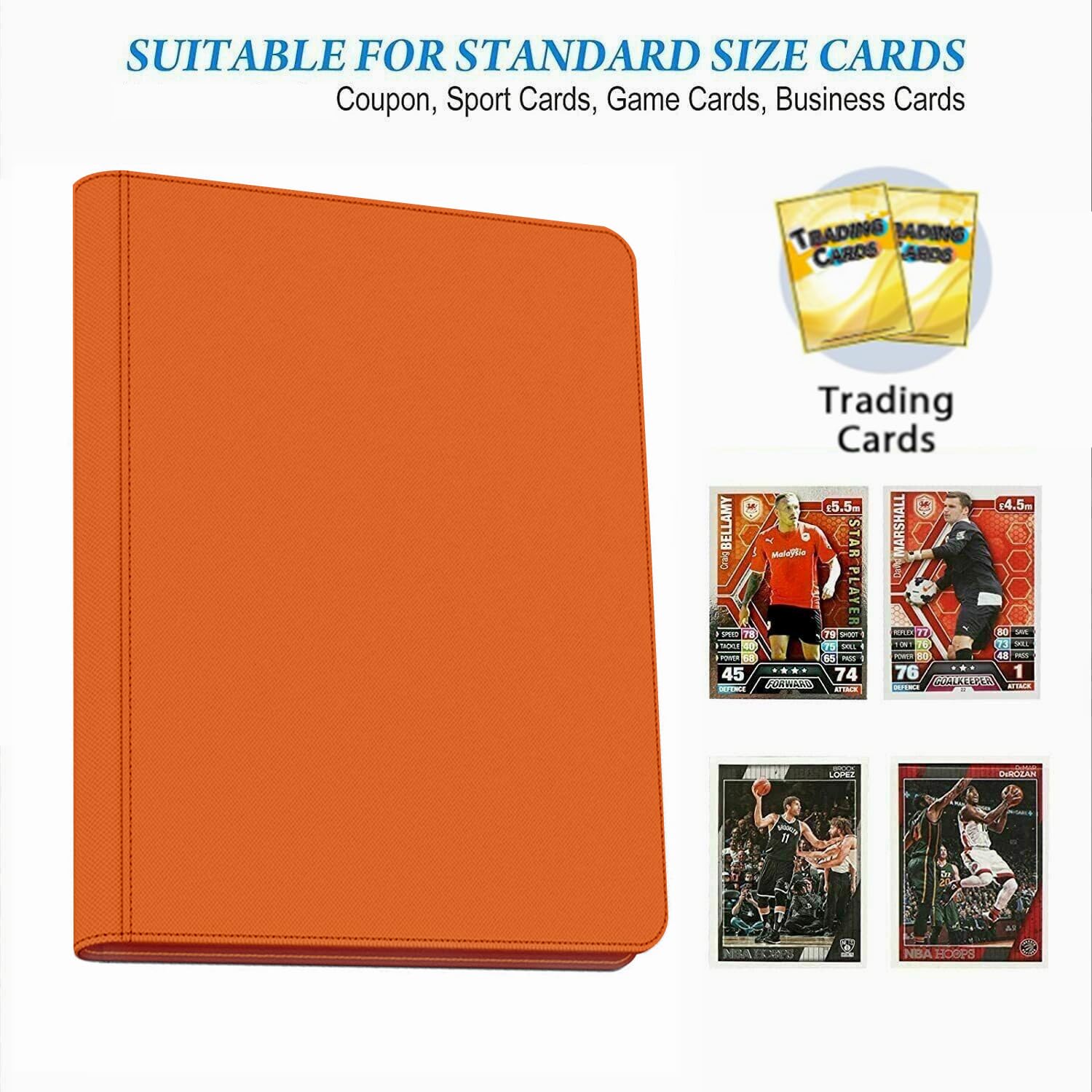 Segregator na karty 16 kieszeni, 1000+ premium segregator na karty kolekcjonerskie, dwustronny album kieszonkowy, segregator na karty bez pierścieni, do MTG, TCG, kart sportowych (pomarańczowy, 16