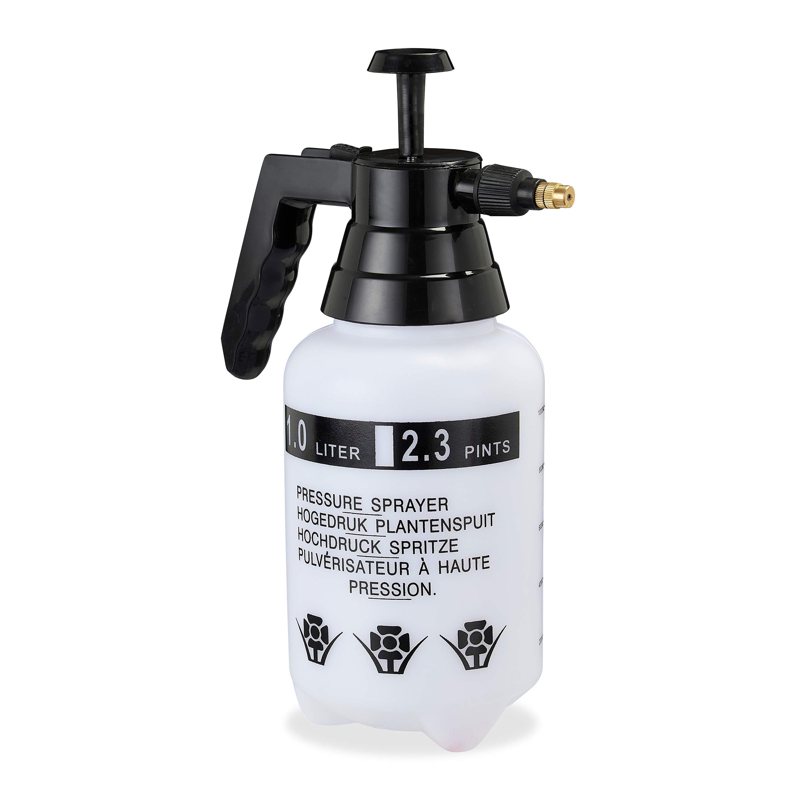 10 Pulverizadores Agua Presión, Boquilla Ajustable, Vaporizador para Plantas, Jardín, 1 l, PE-Latón, Negro
