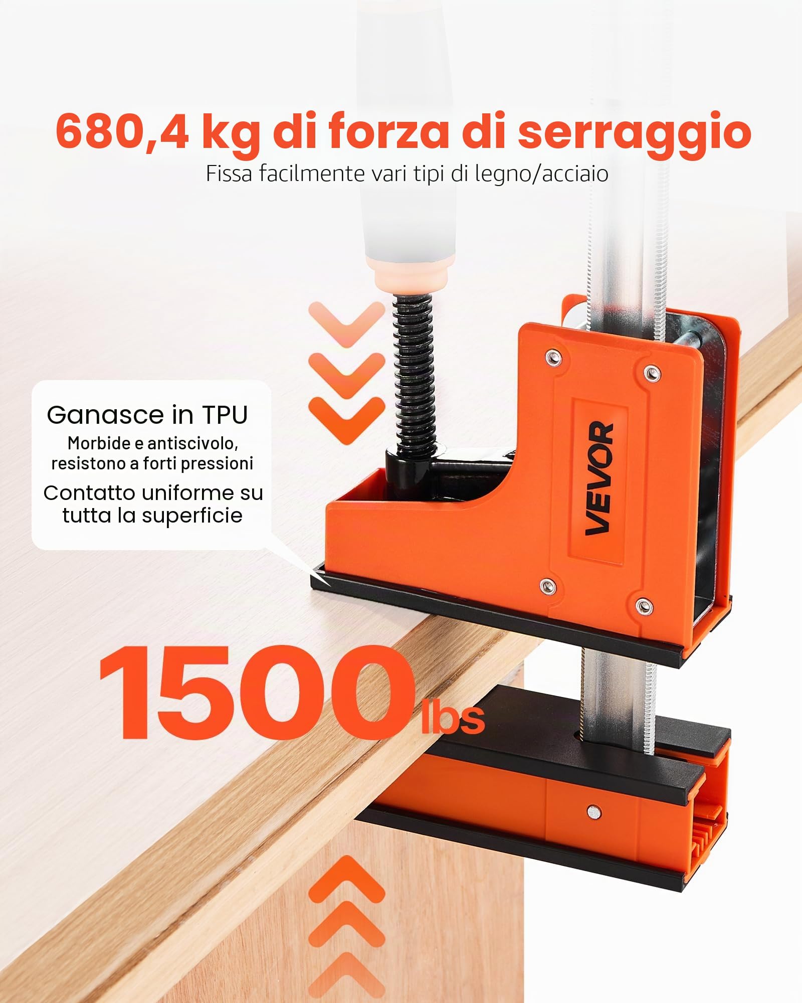 VEVOR Morsetti a Barra per Lavorazione del Legno da 91,4 cm Morsetti a F con Limite di Carico di 680 kg 2 Pezzi, Pressione Uniforme, Plastica ad Alta Resistenza e Acciaio al Carbonio, Arancione