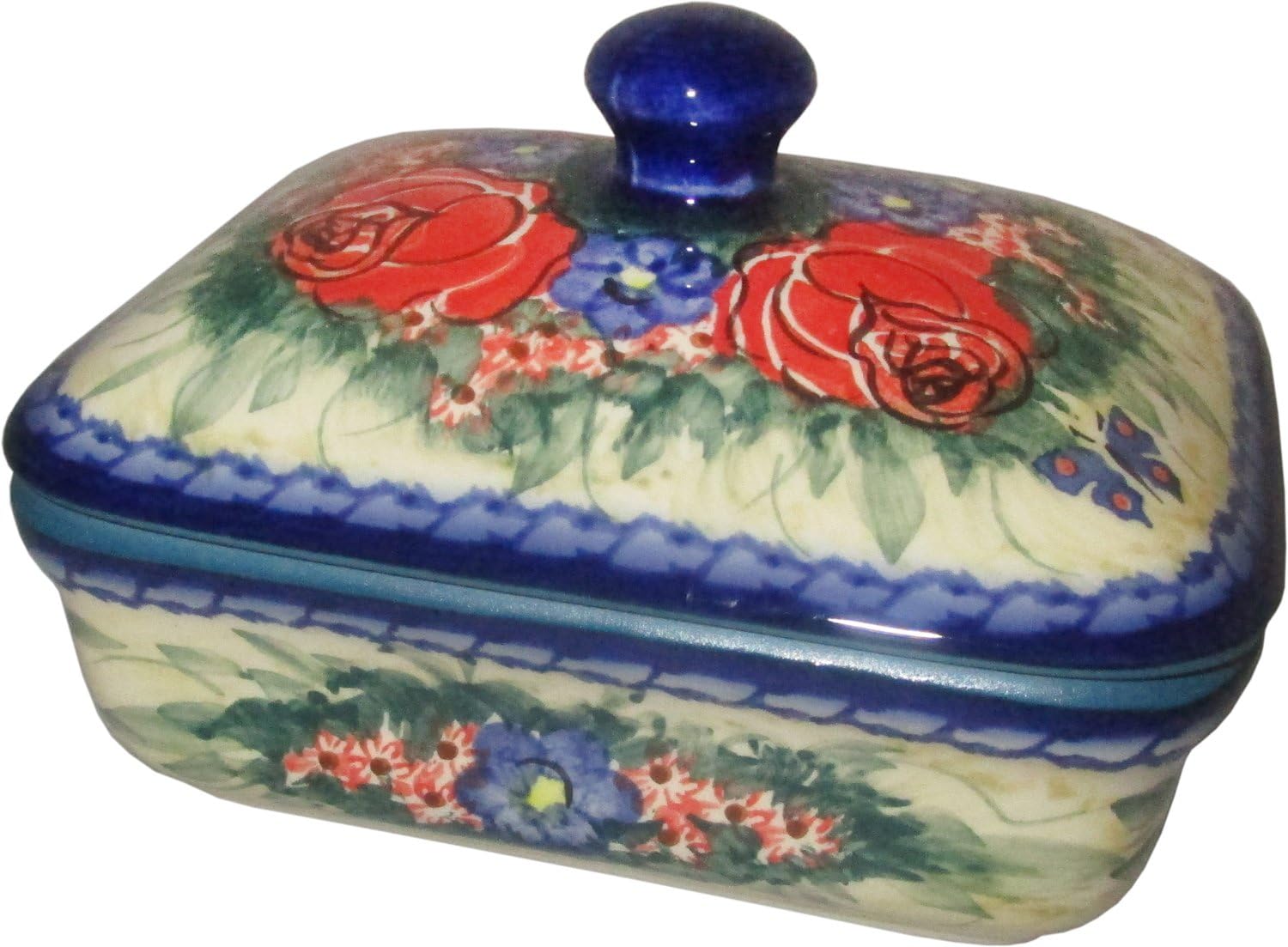 Polish Pottery Butter Dish - "Eva's Collection" Wild Roses
