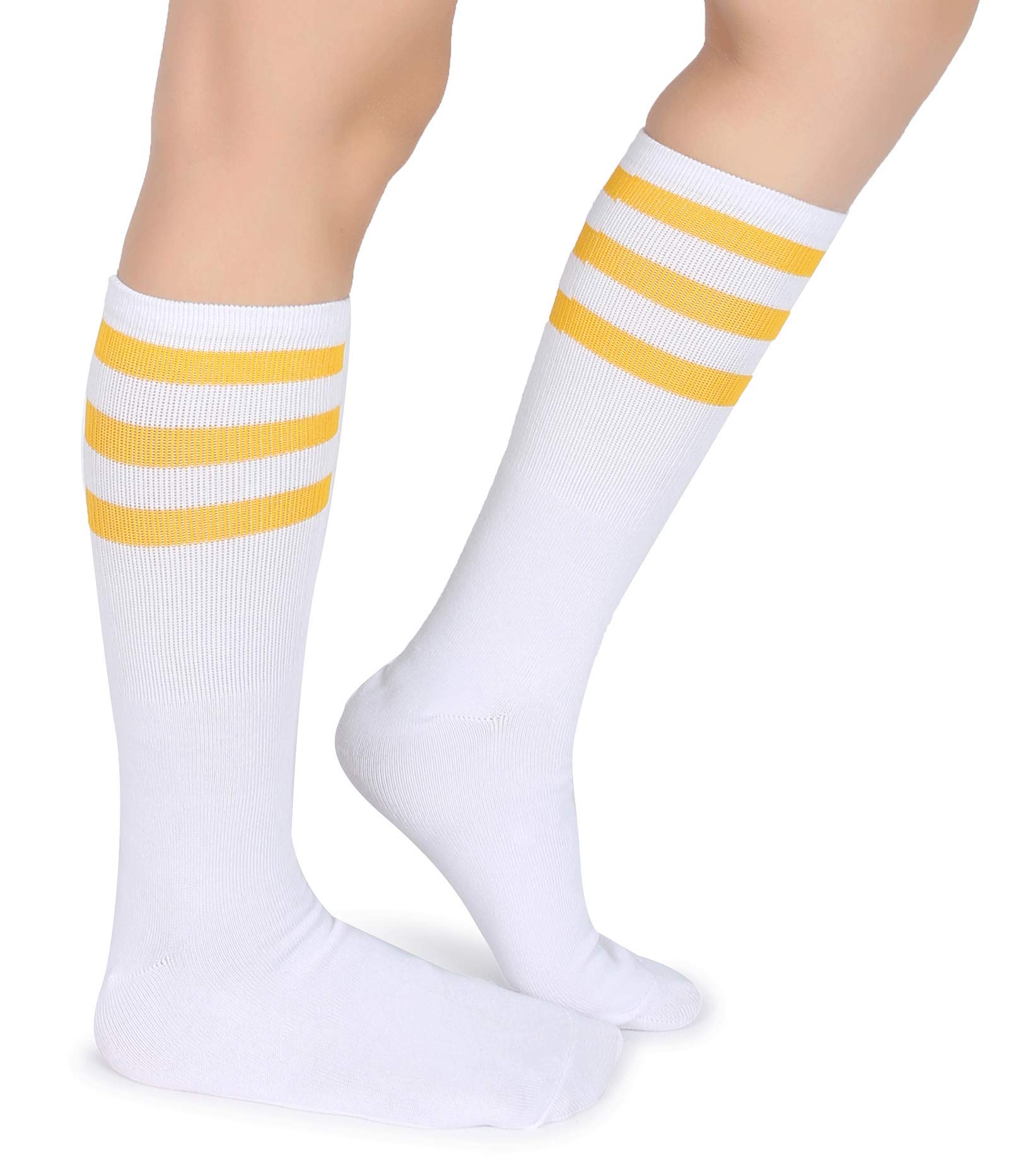 PareberryClassic Triple Stripes Soft Cotton On the Calf Retro White Tube Socks