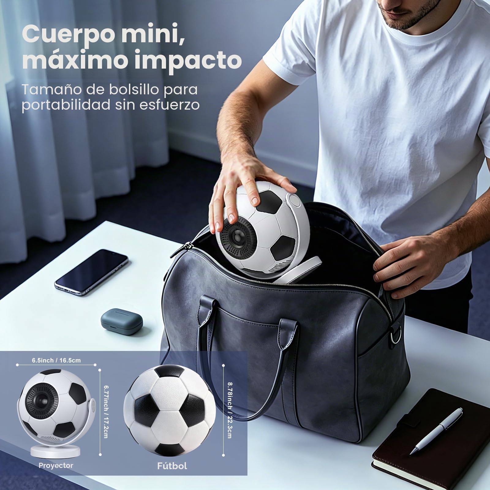 [Proyector de Fútbol] Mini Proyector Portátil con WiFi 6 Bluetooth 5.4, Android 14,Support 4K,Auto Keystone 180° Rotable Projector Compatible con Teléfono/PC/Laptop/TV/HDMI