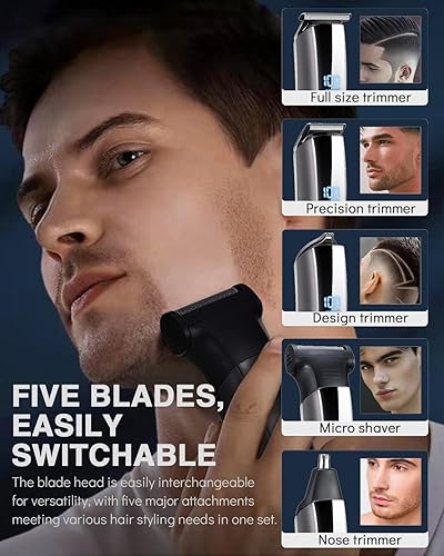 Miniatura 3 de Recortadora de barba para hombres  Kit de maquinilla de afeitar eléctrica 5 en 1, recortadora de pelo de nariz con pantalla LED, kit de aseo