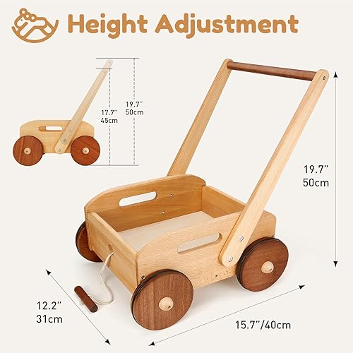 Miniatura 5 de Woodtoe Andador de madera para bebés pequeños, juguetes de empuje de velocidad ajustable para bebés que aprenden a caminar, con 8 piezas Montessori