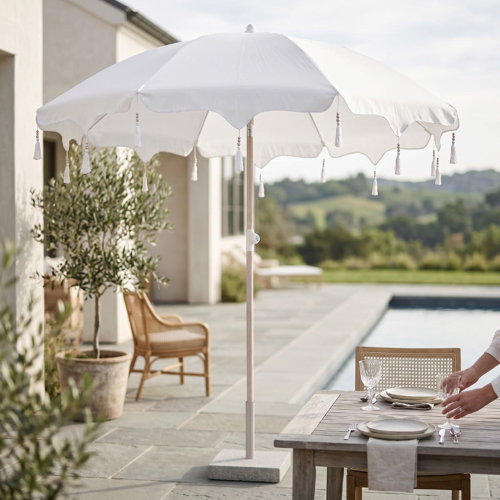 banapoy Ombrellone Patio con Nappa Protezione Solare per Giardino Spiaggia | Baldacchino portatile Boho Macrame con frange UV50 per piscina, cortile, picnic, balcone, appartamenti, festa nozze