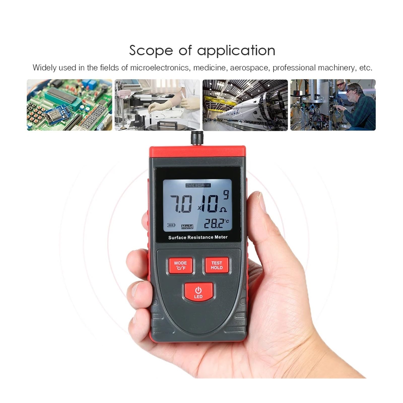 Medidores de Resistencia, Medidor de resistencia superficie portátil con pantalla LCD, medición temperatura, almacenamiento datos, comprobador aislamiento antiestático