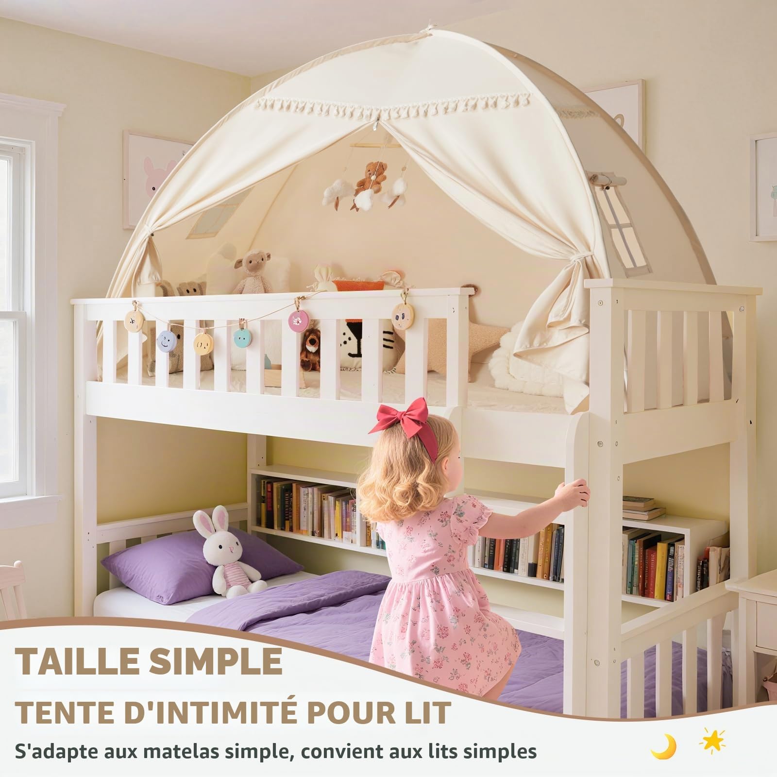 Tentes Tipi d'intérieur pour Enfants : Tentes de Jeu pour Enfants, Lit Jumeau, Tipi pour Garçons et Filles – Maison de Jeu à l'intérieur pour Salle de Jeux (Crème)