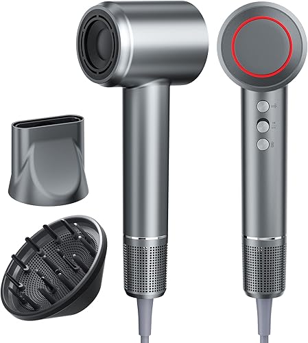 Secador de pelo 2025 para mujer, iones negativos de 3,937.0 ft y motor sin escobillas, diseño de bajo ruido con accesorios de boquilla magnética