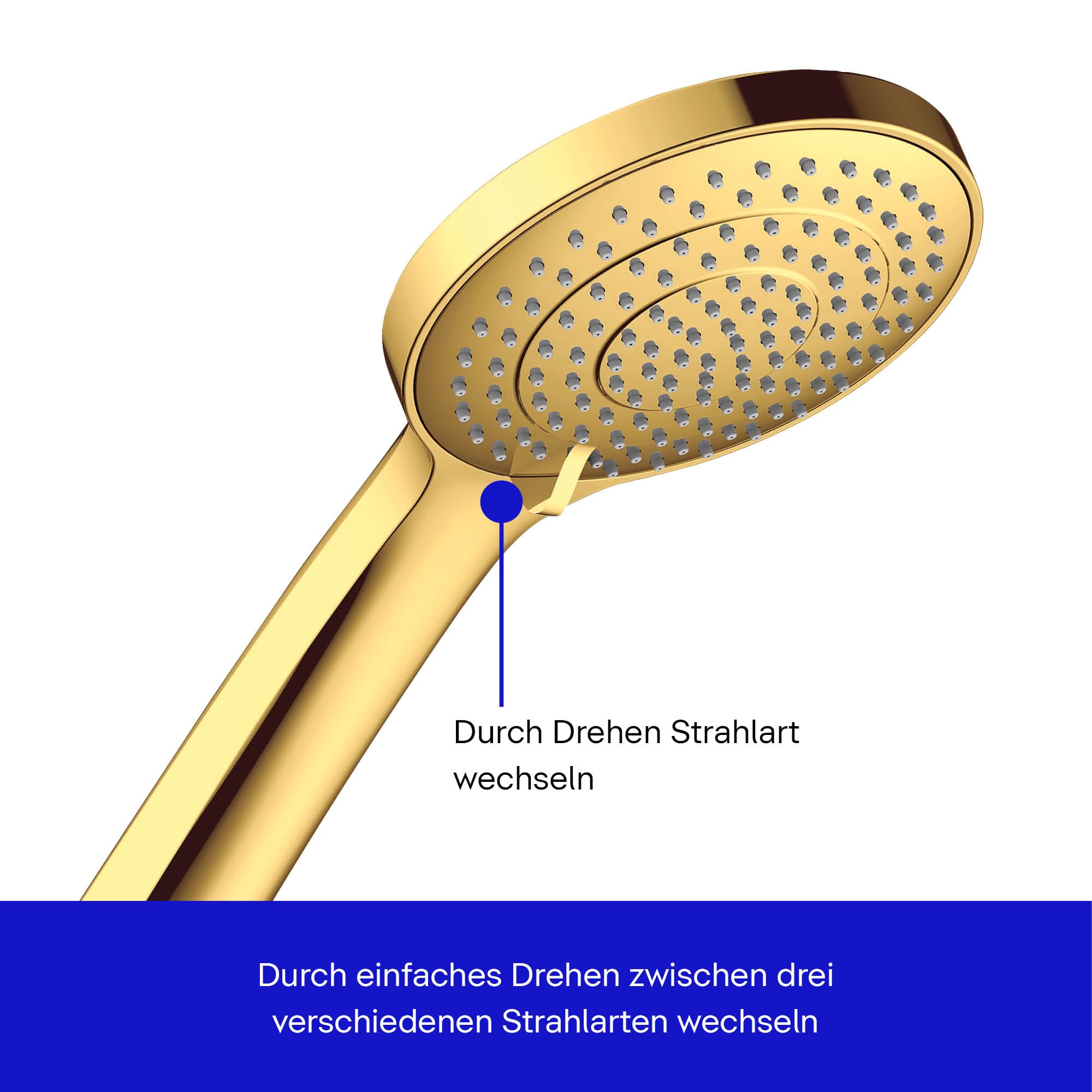 Duravit Duschsystem, Duschkopf mit 3 Strahlarten, Gold Poliert