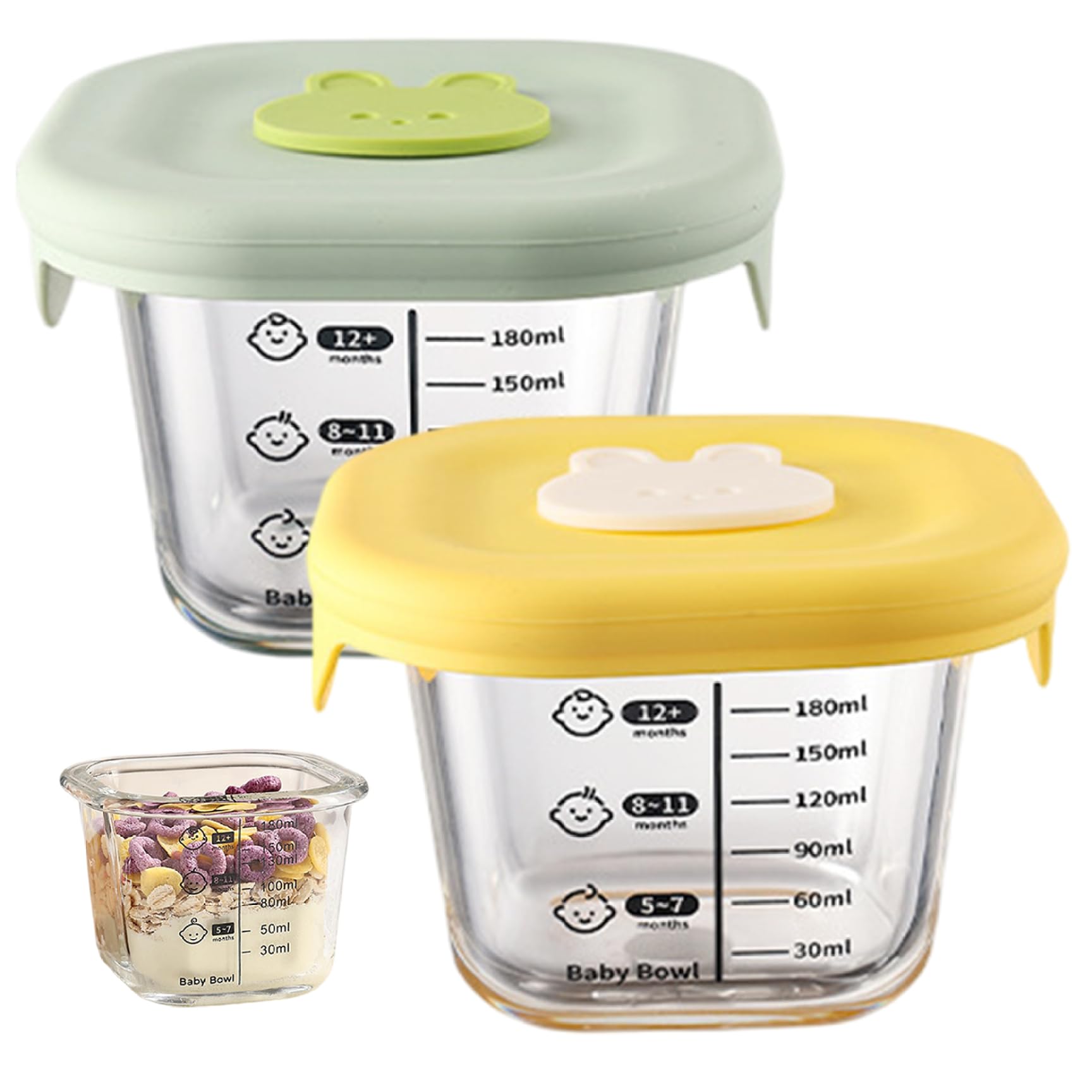 Otbushit 2-Pack Glass Baby Food Jars 8oz Reusable Baby Food Containers with Lids Leakproof Microwave & Freezer Safe Jars Containers Glass
