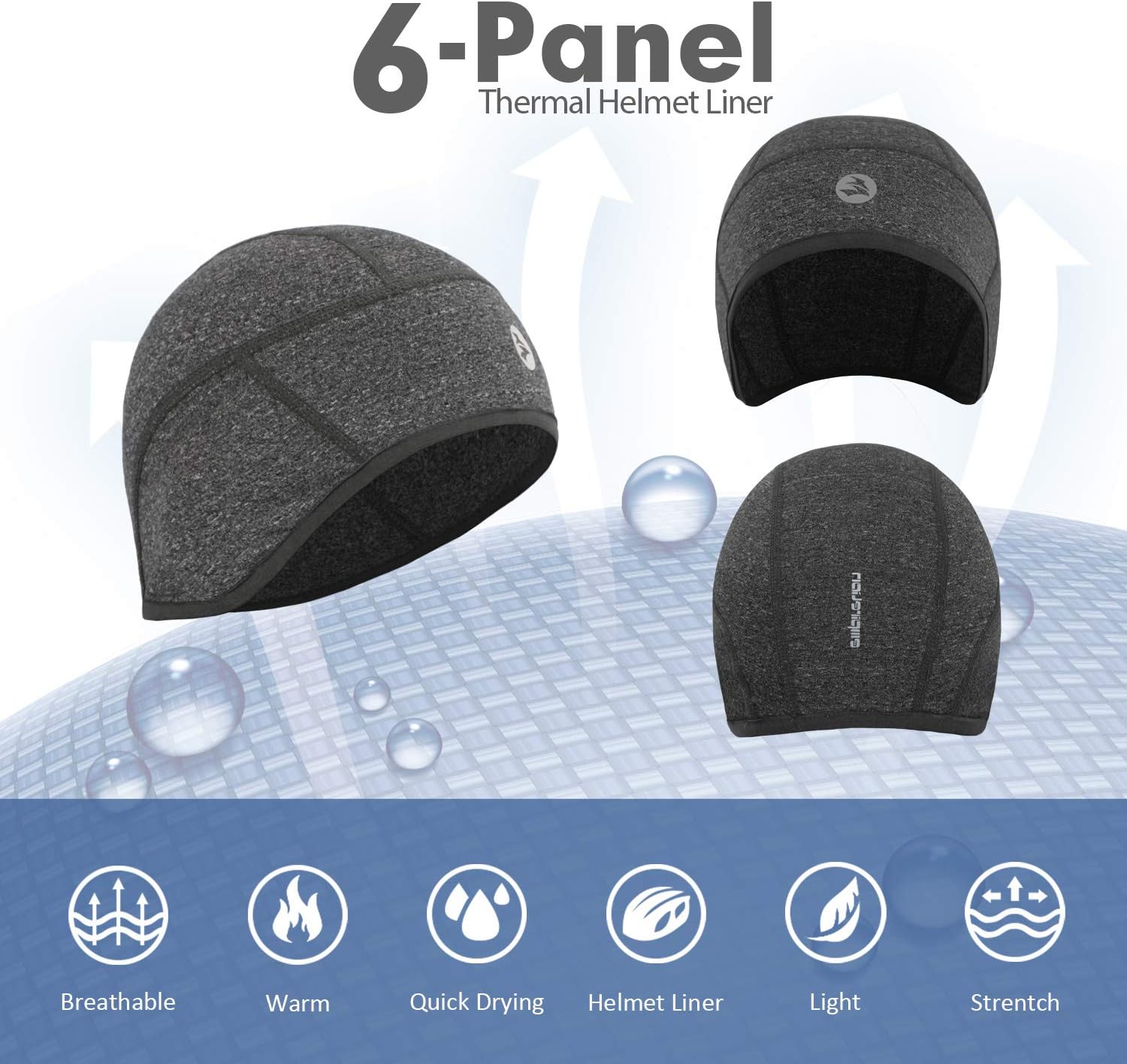 EMPIRELION Winter 6-Panel Helmet Liner Skull Cap Thermal Cycling Cap Running Beanie Hats Ears Warm Moisture Wicking - Image 3