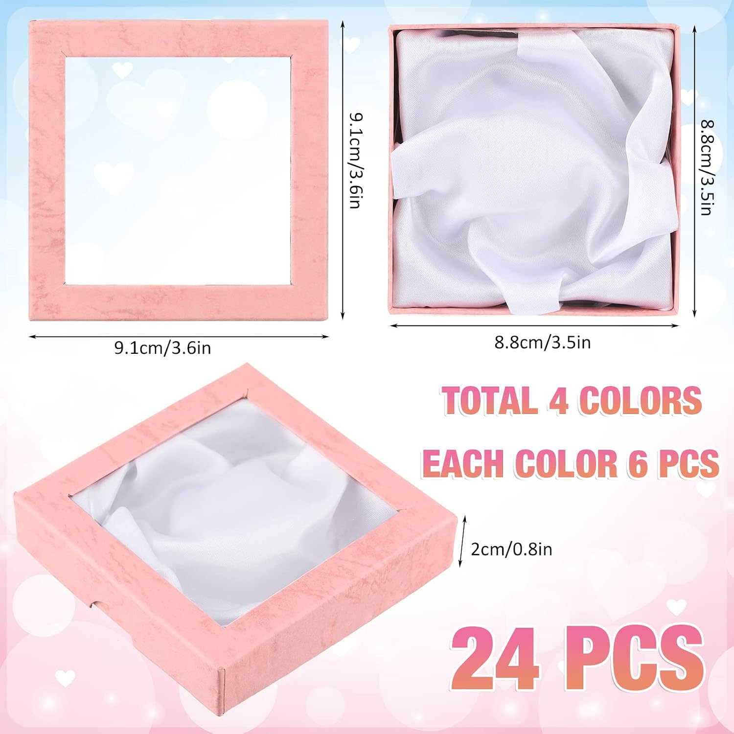 Tuanse 24 Pcs Jewelry Gift Boxes 3.5 x 3.5 x 0.8 inch Square Cardboard Jewelry Gift Boxes with clear Lids Small Gift Boxes Bulk for Ring Necklace Bracelet Earrings Display