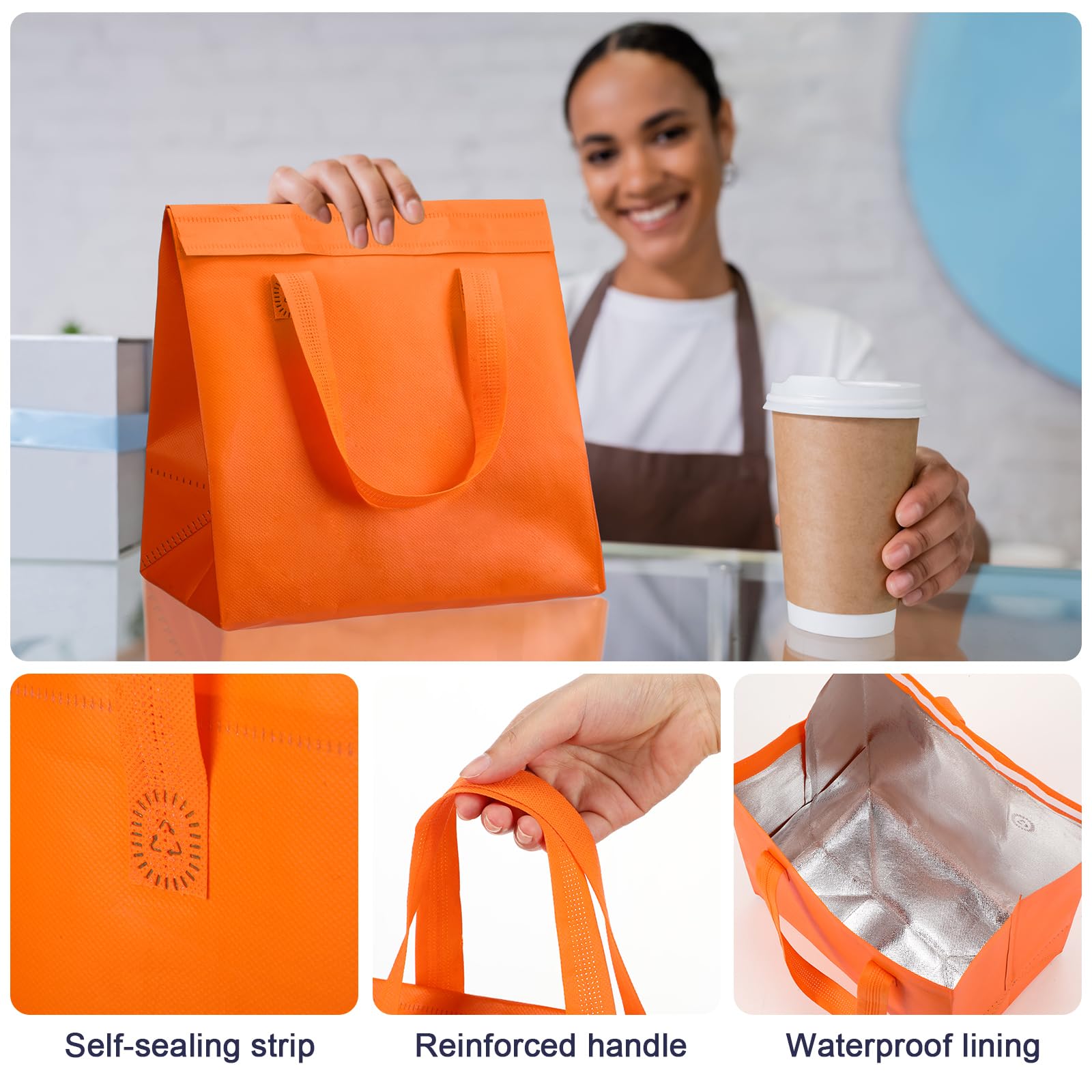 FoldTier Isolierte Beutel zum Mitnehmen, Thermoisolierung, Lebensmittelbeutel für Kaffee, Milch, Tee, heiße und kalte Lebensmittel, frische Meeresfrüchte, Kühltasche, Pizza-Lieferbeutel für Catering,