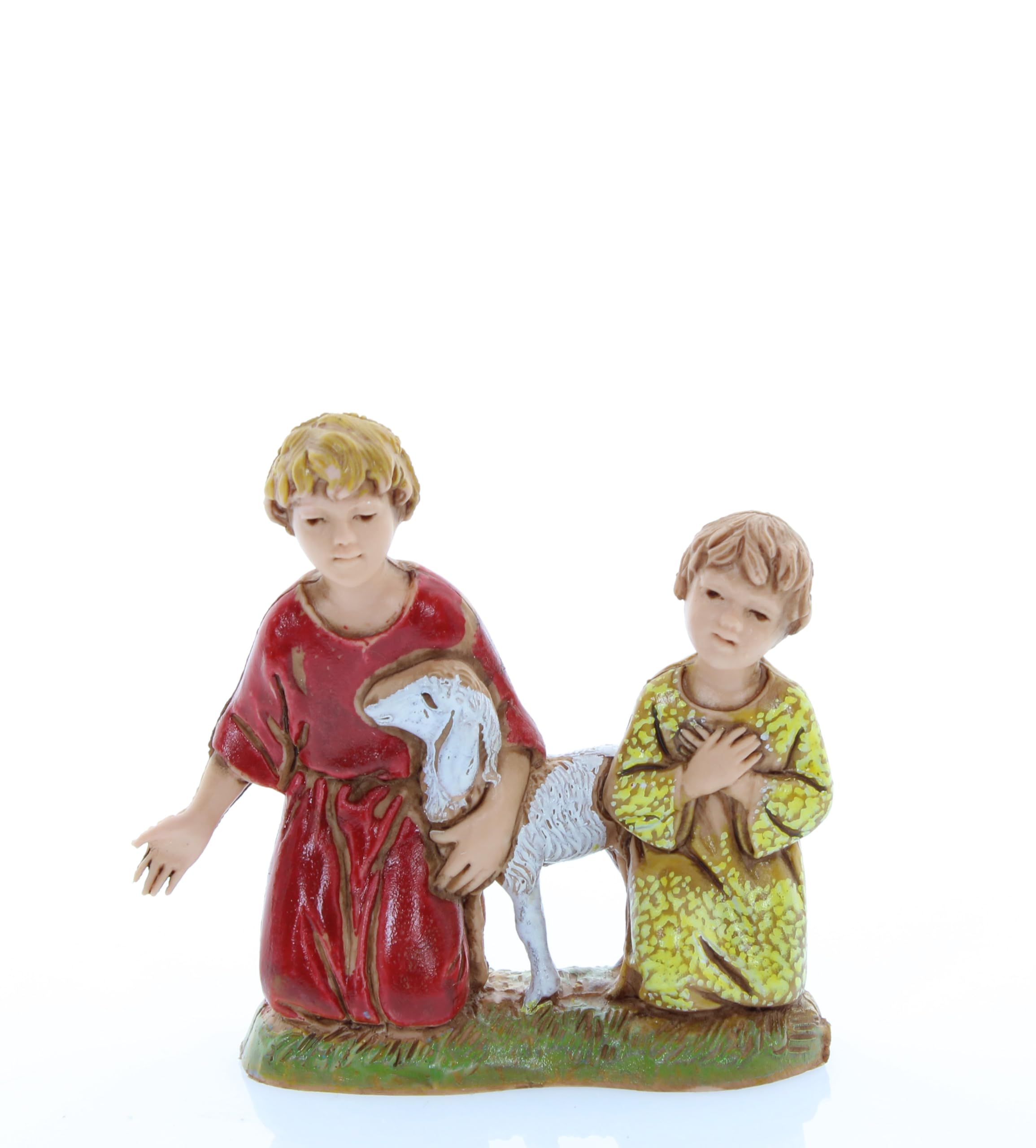 Moranduzzo 2 Niños con Oveja para Belén de 10 Cm Escala 1:20 - Figuras de Belén Indestructibles - Estilo 700', Pintura Acabada a Mano, Producto Oficial, Escultor M. Landi