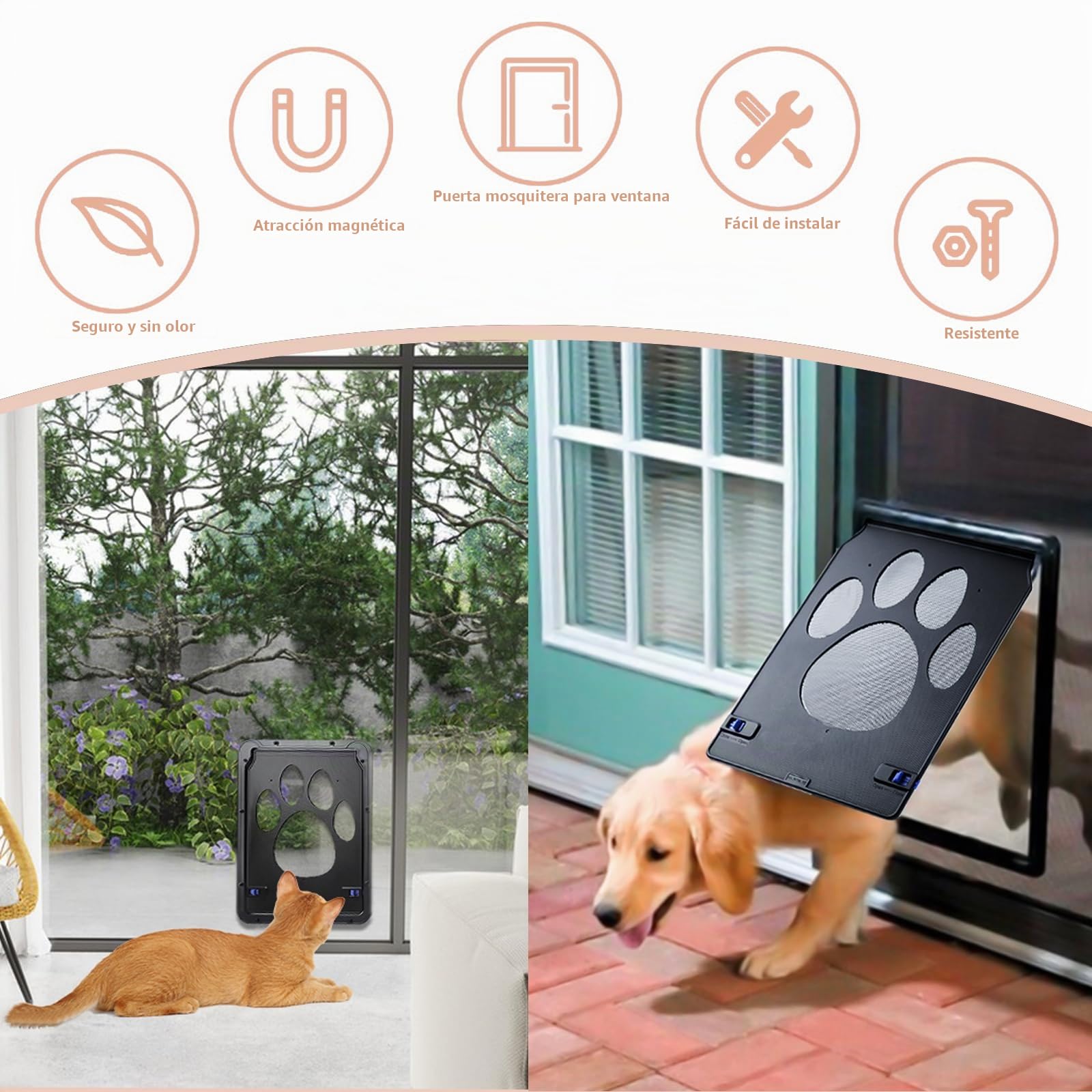 Gateras para Puertas Gatera para Mosquitera Gatera para Gatos Puerta Perros Cierre Automatica Trampilla para Gato 24 x 29 cm Fácil de Instalar Puertas para Mascotas para Gatos y Cachorros