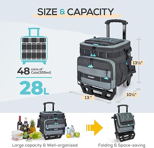 Miniatura 2 de TOURIT Hielera plegable con aislamiento a prueba de fugas para 48 latas con carrito todo terreno, accesorios mejorados y ruedas nuevas adecuadas