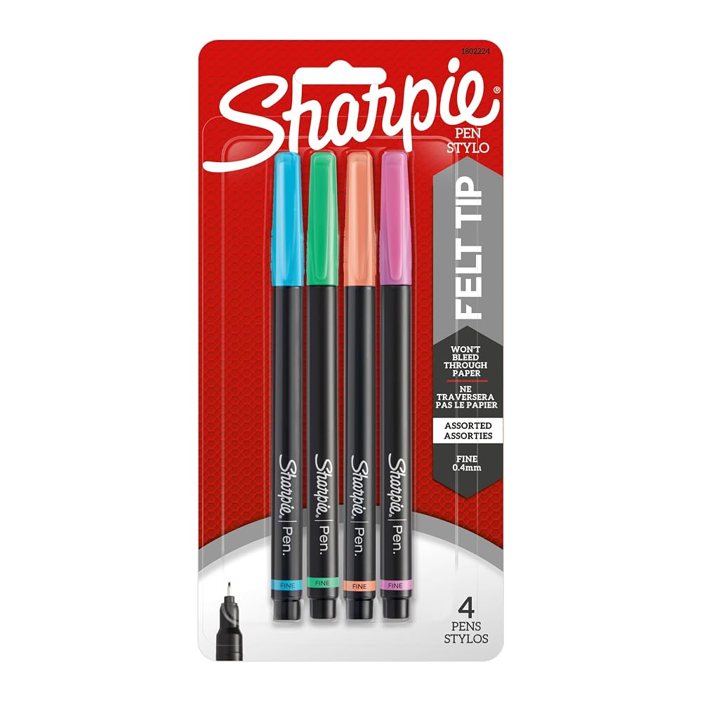 Sanford 1802224 Sharpie Pen Stylo, Fine Point, Assorted Colors, 4-Count