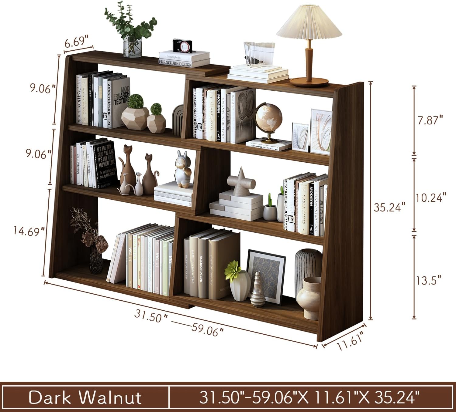 iotxy wooden extendable shelf bookcase - 3-tier ladder low short bookshelf for small space or corner, dark walnut, l large dark walnut
