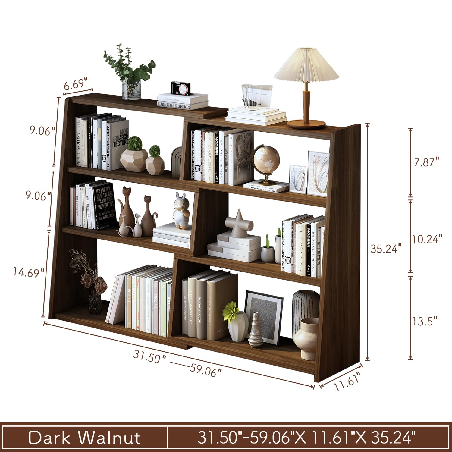 IOTXY Wooden Extendable Shelf Bookcase - 3-Tier Ladder Low Short