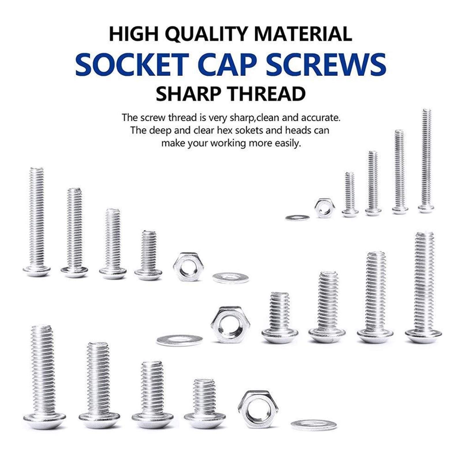 880pcs Hex Kantschraube Set M2 M3 M4 M5 Edelstahl Hexagon Flach Rund Cap Head Screw Kit Sortiment DaJiKan (Color : Round top)