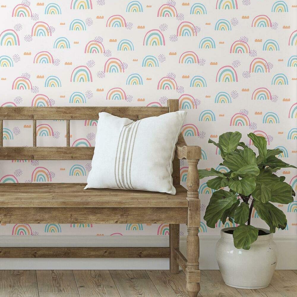 Papier peint arc-en-ciel rose facile à poser sans colle pour rénover une chambre d'enfant