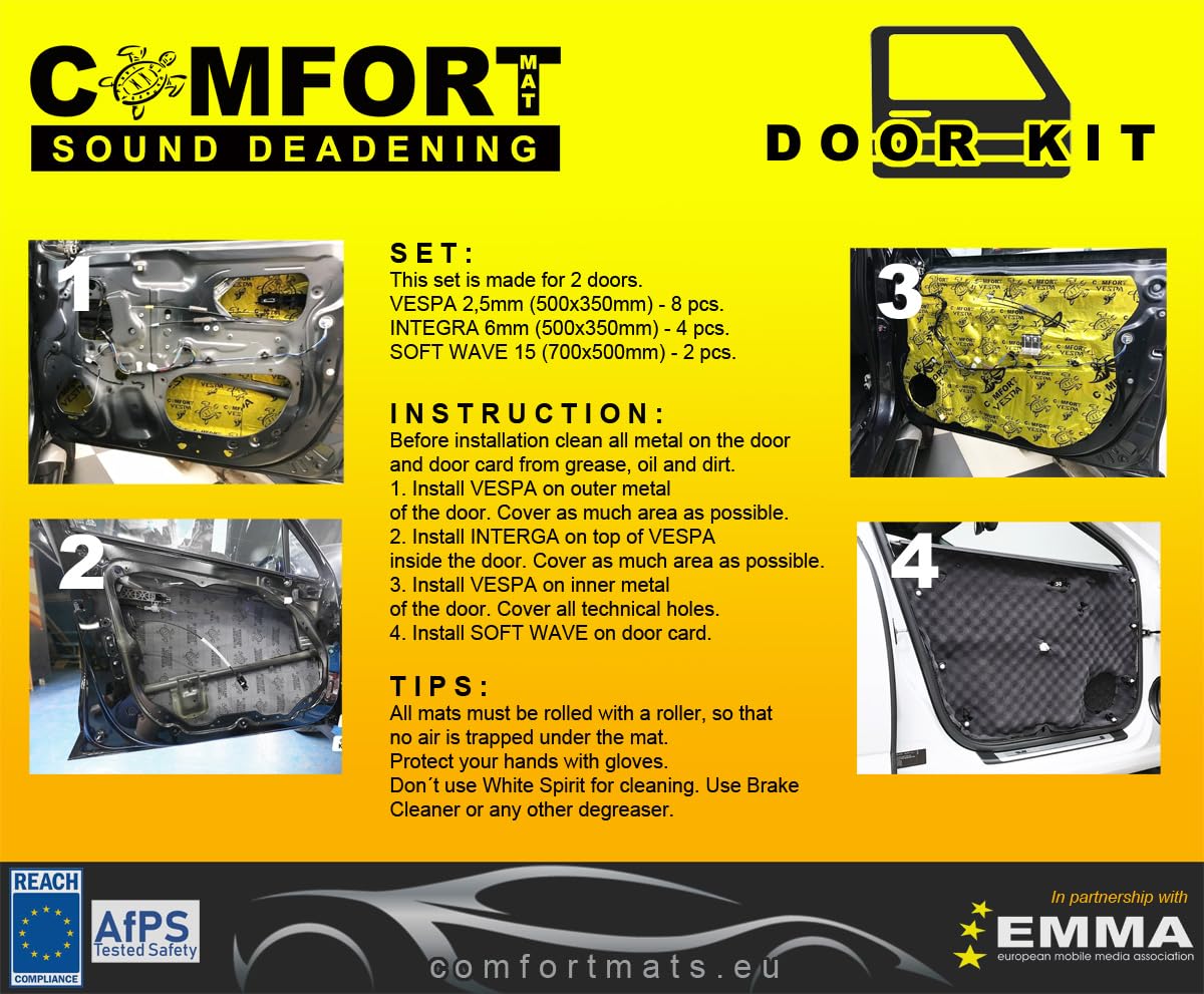 Door Kit Set Completo fonoassorbente isolanti acustici per smorzare le vibrazioni sul tuo veicolo insonorizzante due Portiere