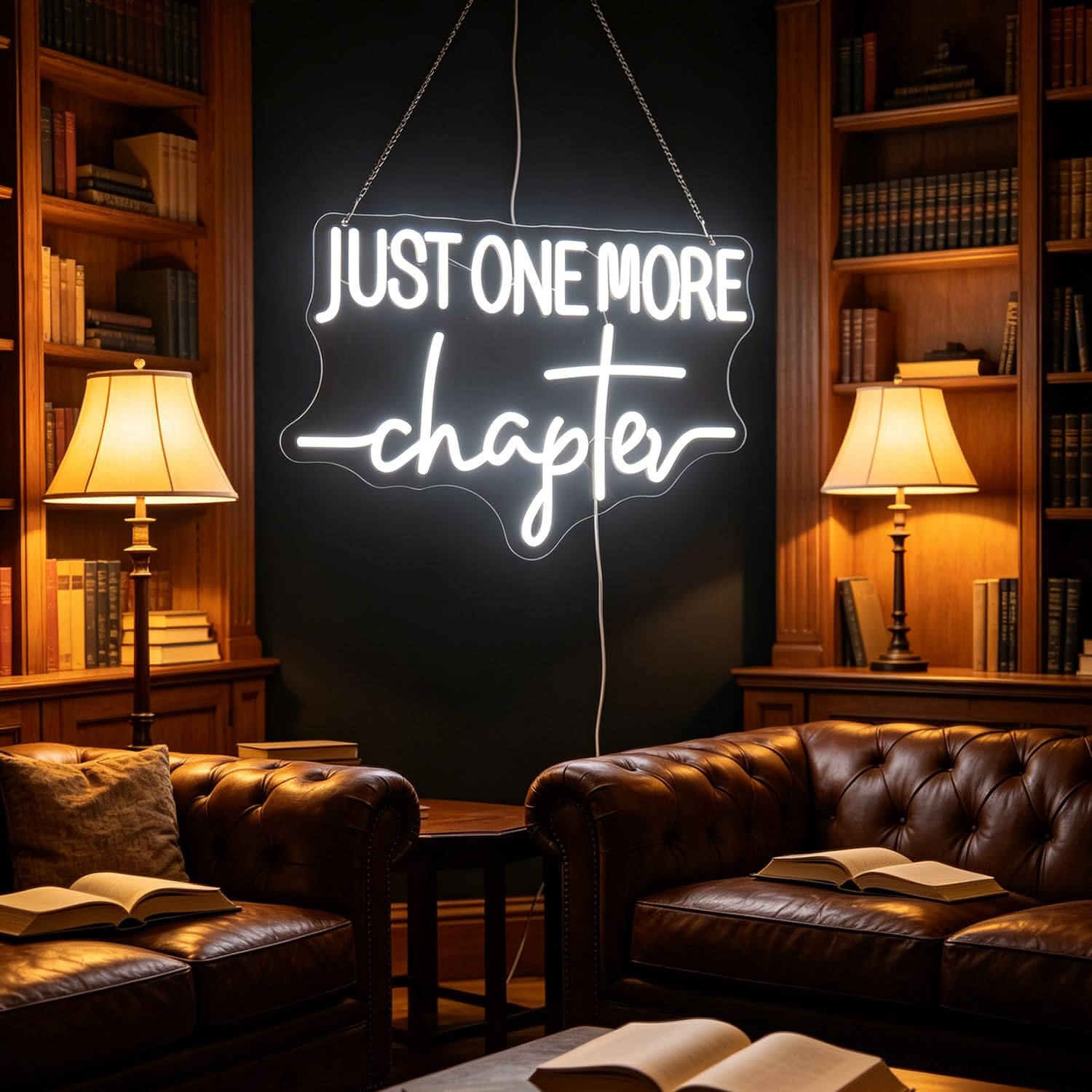 Just One More Chapter - Targa al neon per libreria, decorazione da parete per cameretta dei bambini, stanza dei giochi, scuola, aula, decorazione artistica da parete, targa a LED, decorazione da
