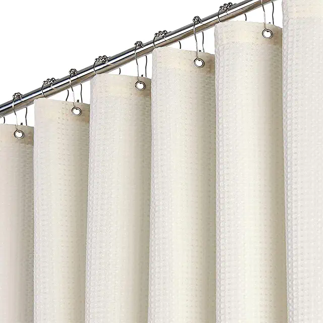 BTTN Waffle Shower Curtain Set - Waterproof, Mould Proof, Heavy-Duty Fabric with 12 Hooks