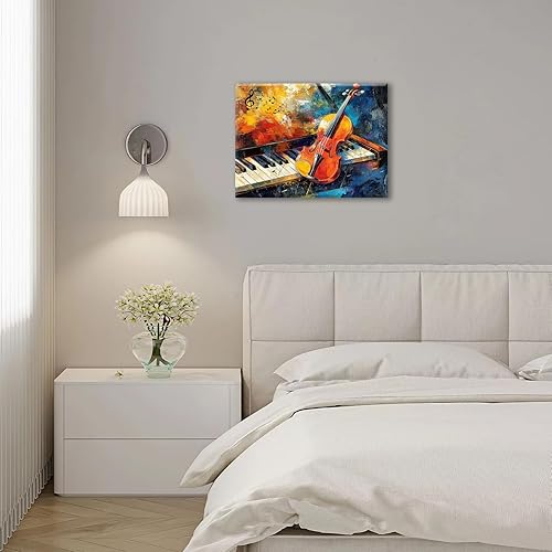Miniatura 4 de Arte de pared de violín musical, decoración de pared en lienzo para amantes de la música, grafiti, violín, piano, pintura enmarcada, obra de arte