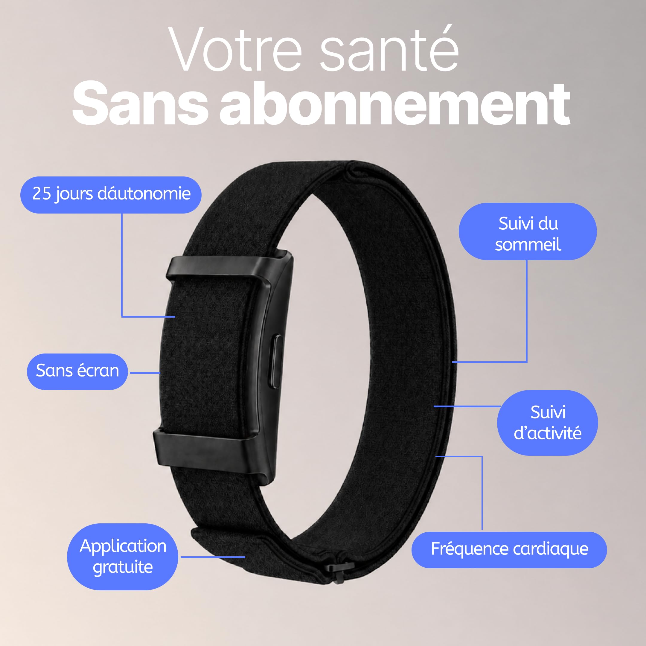 HAALE Smart Band Bracelet Connecté Santé & Fitness, Suivi du Sommeil, Fréquence Cardiaque & HRV, Oxygène Sanguin, Température Cutanée, Stress & Récupération, Étanche, Compatible iOS & Android