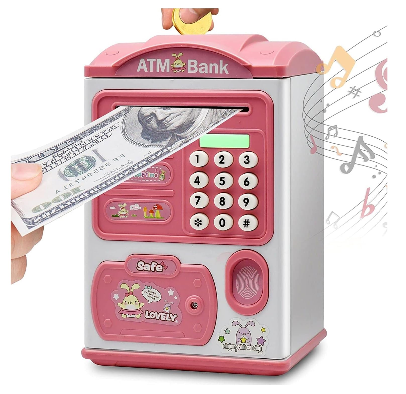 BAREPEPE Electric ATM Piggy Bank for Kids with Password and Finger Sensor - Pink (B0CPHWRHMV) Amazon Price History, Amazon Price Tracker
