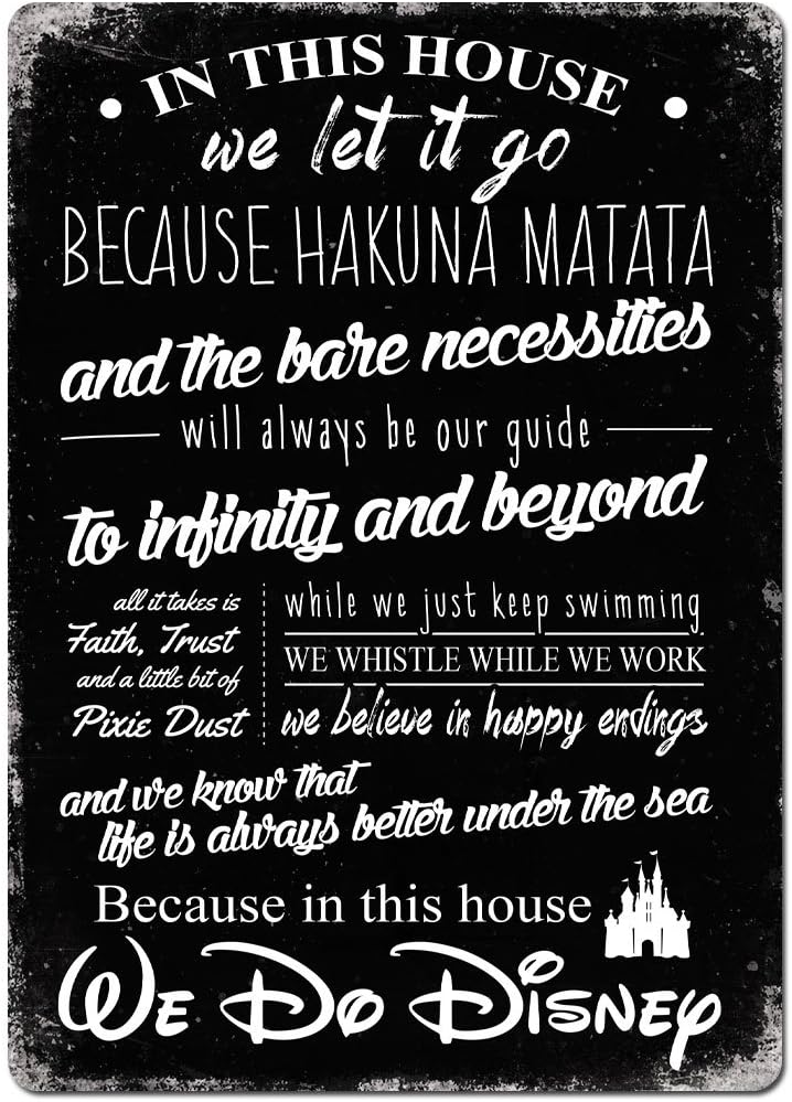 This House we do Disney V2 Black Metal Wall Sign Plaque Wall Art Inspirational D2B, 11 x 7.8inches