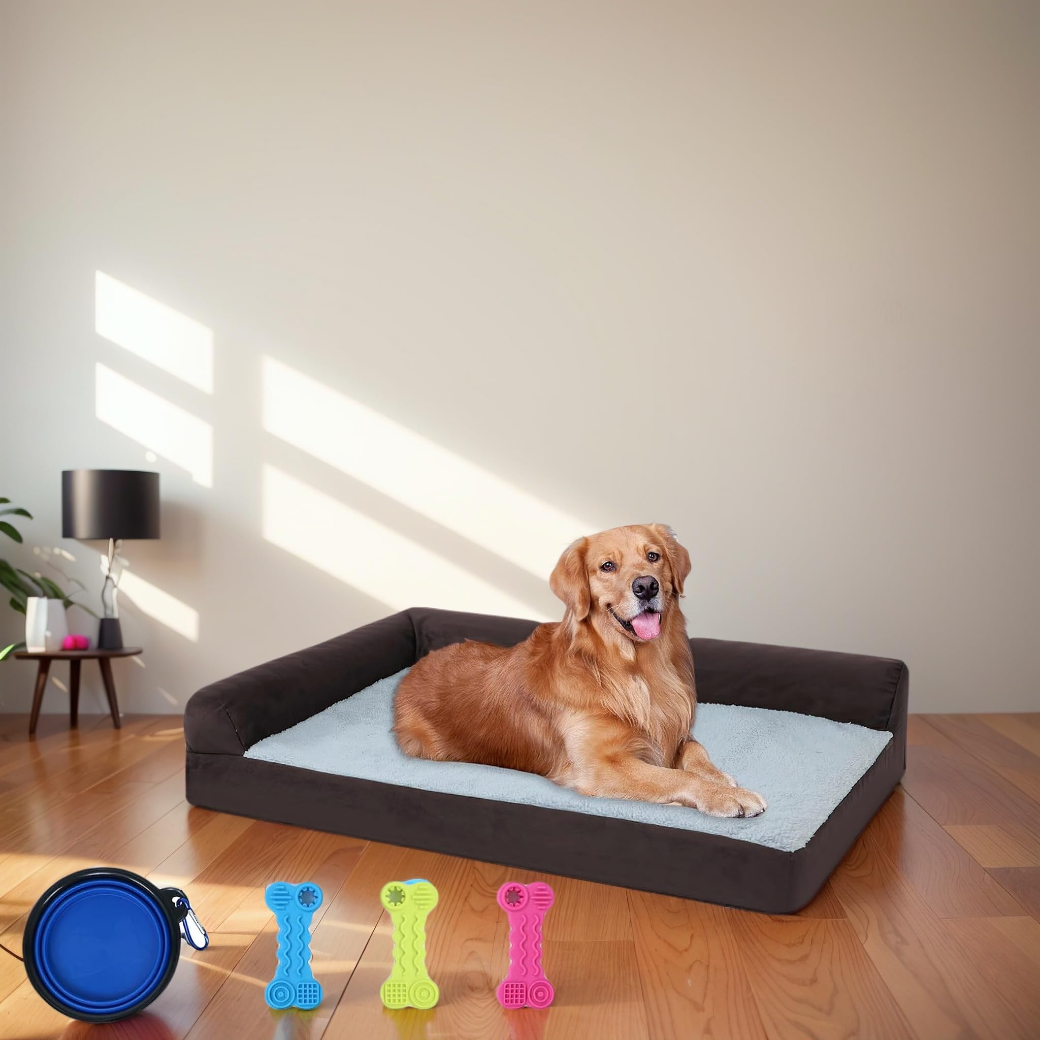 OKYUK Cama para perros, cama ortopédica hecha a mano, lavable, cojín para perros, forro interior impermeable, alfombrilla para perros mullida para perros grandes (L, marrón oscuro)