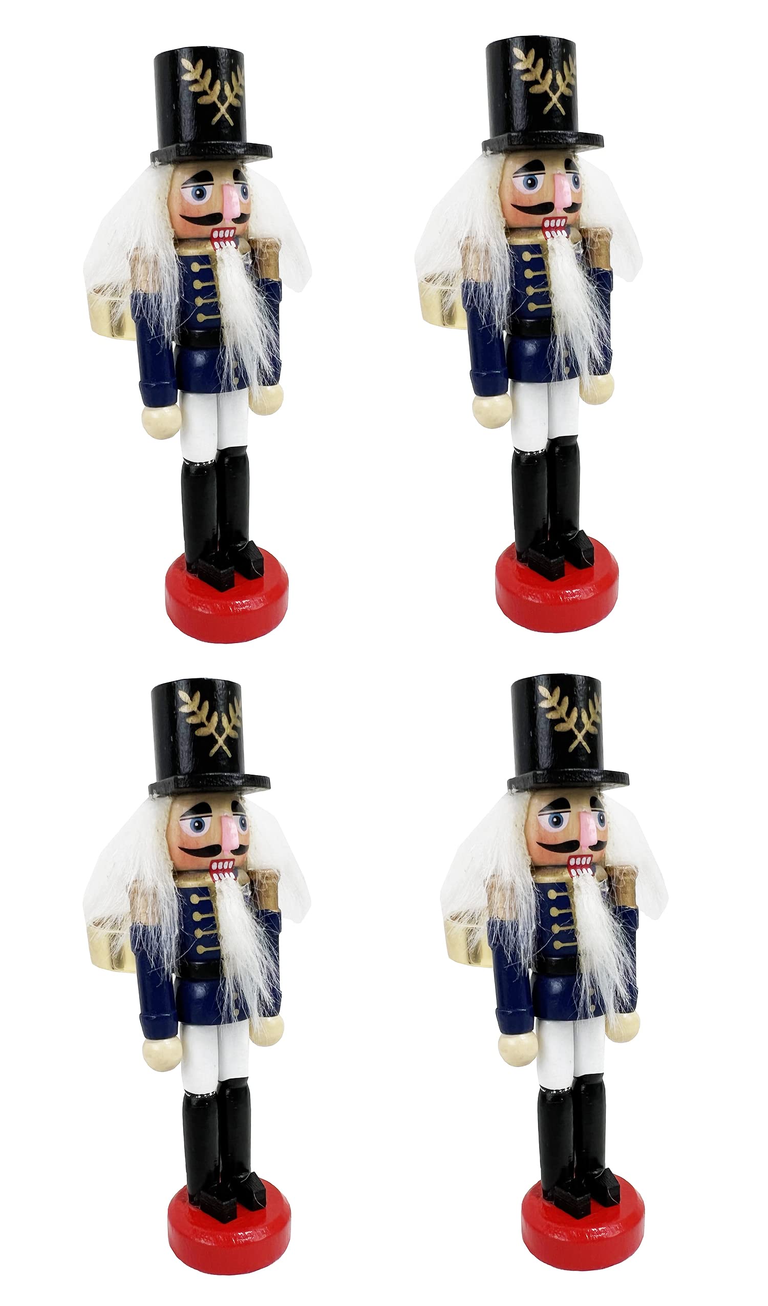 Fennco Styles Handmade Wooden Nutcracker Decorative Napkin Rings, Set of 4 - Navy Blue Festive Soldier Napkin Holders for Dining Table, Christmas, Holidays Décor and Special Occasions