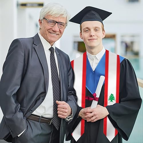 Miniatura 4 de Mantón de graduación de la bandera del Líbano para estola de estrategia internacional para mujeres y hombres, Blanco