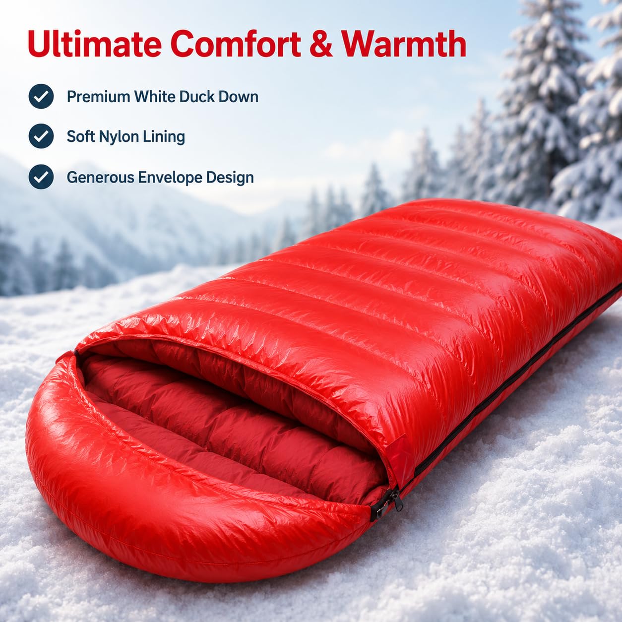 Sac Couchage Duvet Compact, Chaud Hiver -30°C, Nylon Imperméable, pour Camping, Bivouac, Montagne