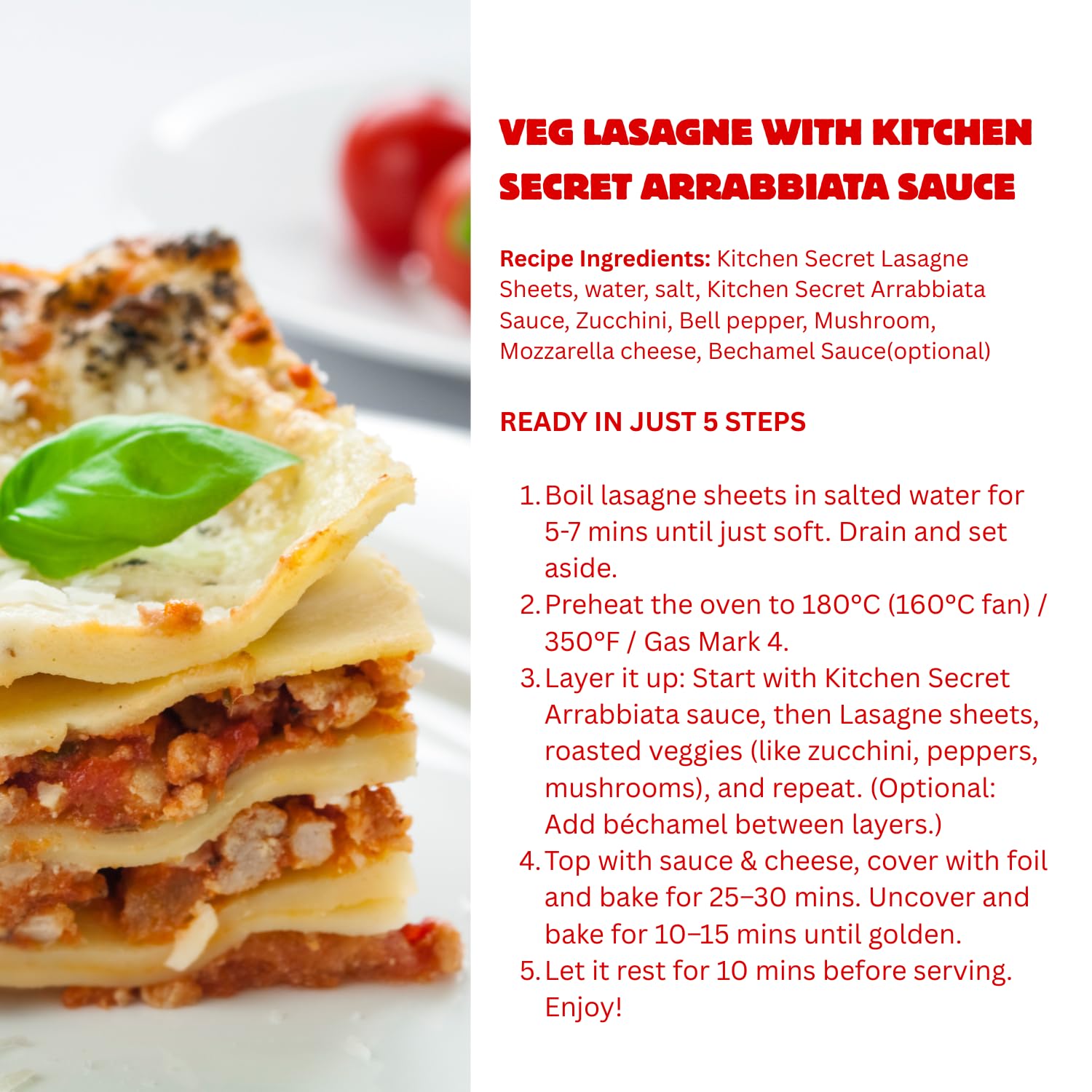 Kitchen Secret Lasagne Pasta/Sheets 500gm - 100% Durum Wheat Semolina, Fresh Pasta with High Protein & Fiber, 100% Eggless, No Maida & No Preservatives, Easy To Cook Tasty Italian Dish Anytime - Image 5 thumbnail