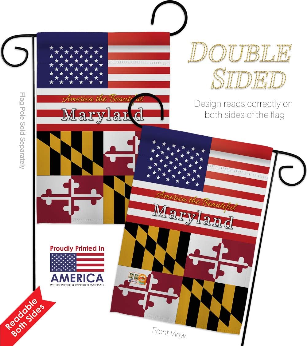 US Maryland Garden Flag Pack American Flags for Outside House Vintage Applique Free States Tapestry Decor House Decoration Old Line State Banner Small Little America Yard Gifts Made in USA