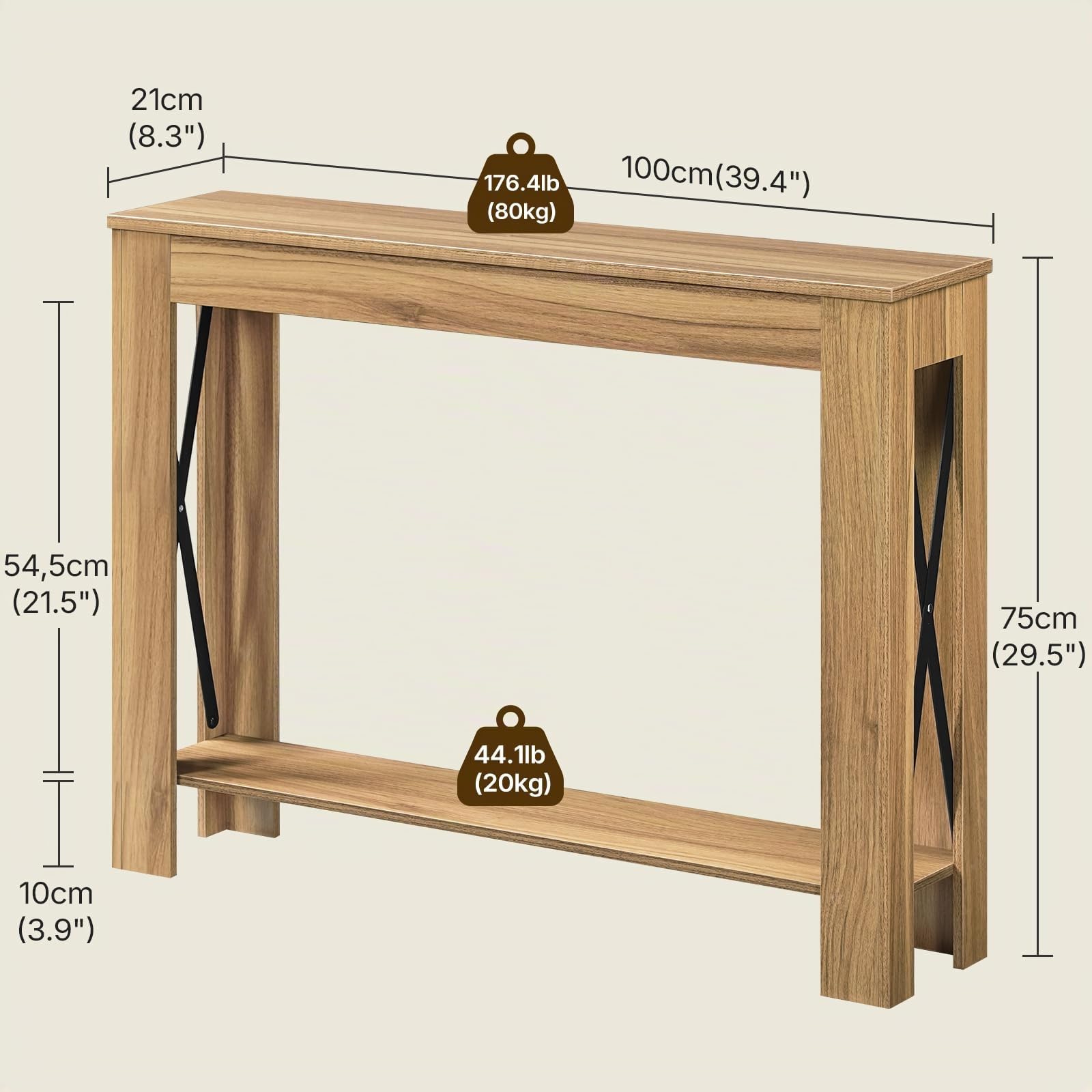 YATINEY Mesa de Consola con Almacenaje, Mesa de Sofá de Estilo Rústico, Mueble Estrecho de Recibidor, para Pasillo, Entrada de Escalera, Entrada, Marrón Claro XCT34VV