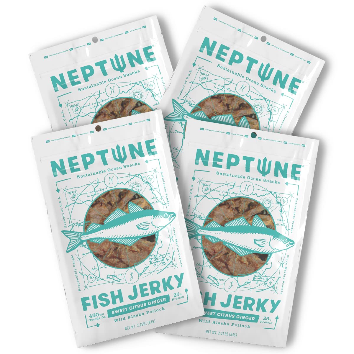 Wild Alaska Pollock Fish Jerky Sweet Citrus Ginger 4Pack