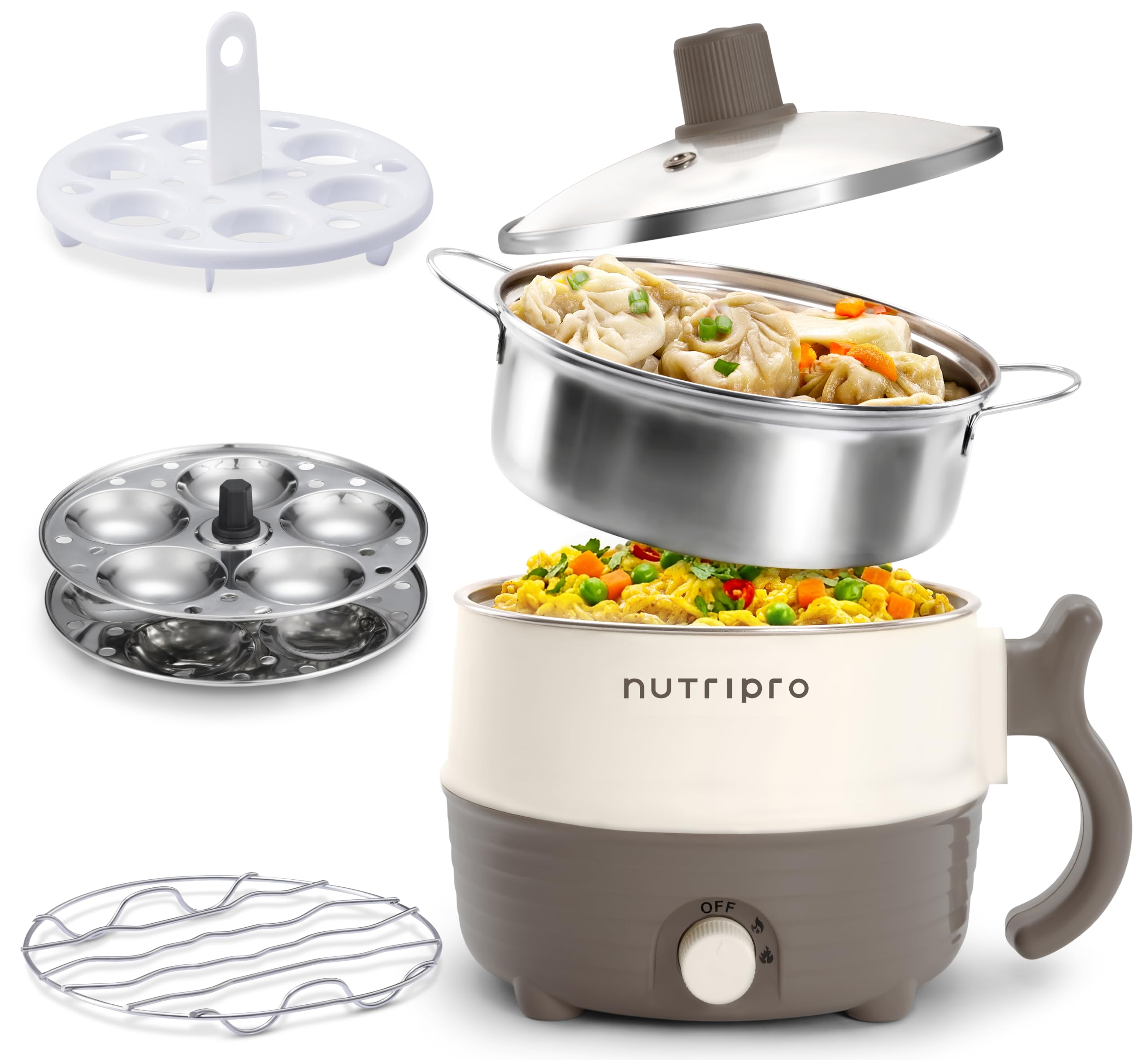 Nutripro Multipurpose Cook Kettle With 1.5L Steel Inner Pot, Stainless Steel Mess, Idli Stand, Stainless Steel Steamer, Egg Tray (600W)-image-22