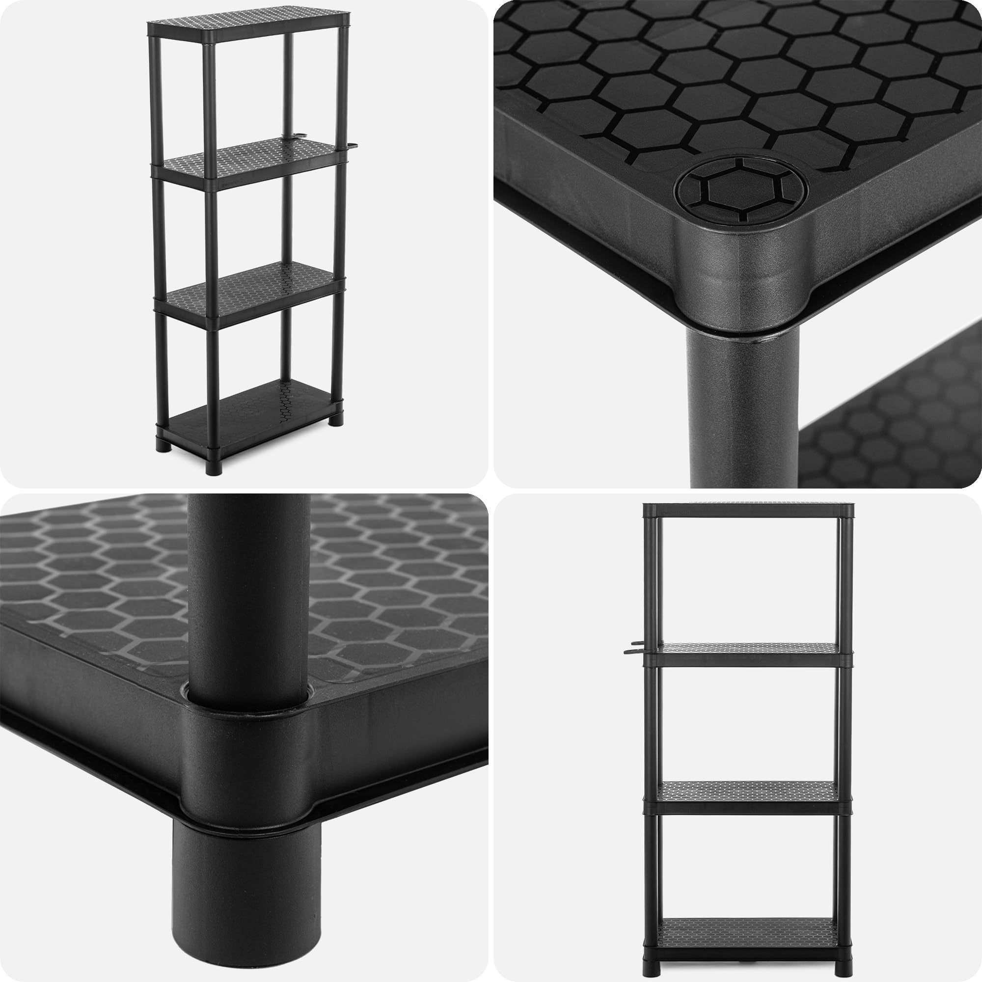 KADAX Estantería de plástico para cargas pesadas, 132 x 58 x 28 cm, estantería de plástico con 4 estantes, para taller, trastero, garaje